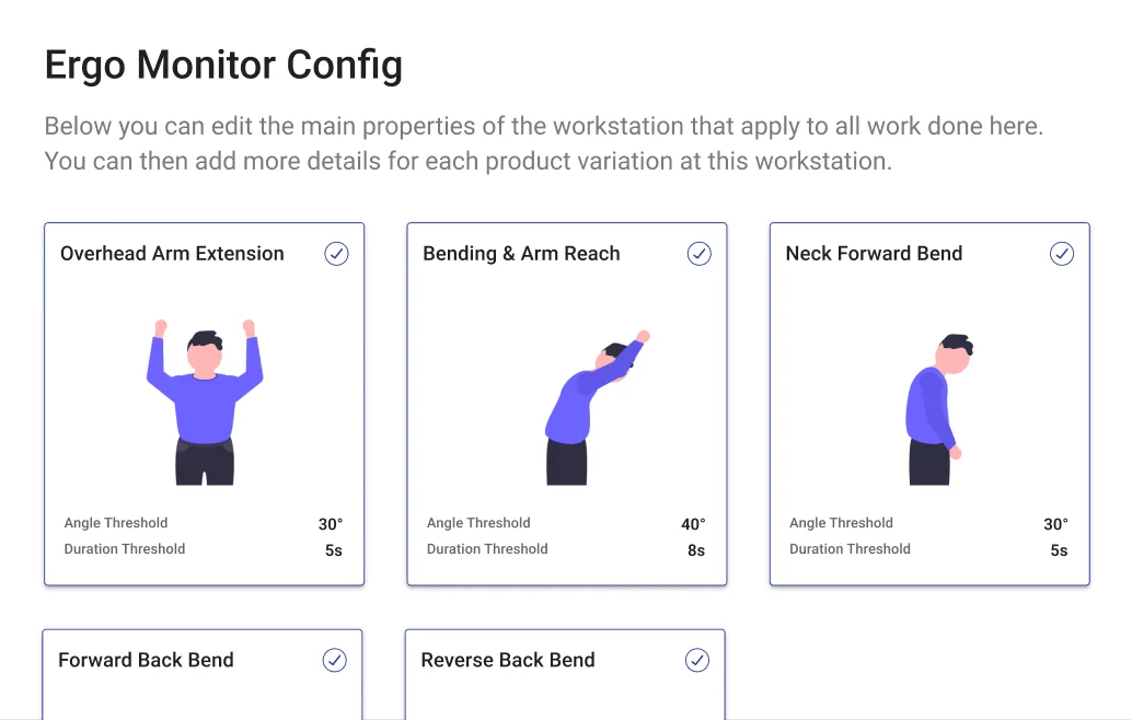 Ergo monitor configuration panel with custom bend and reach settings