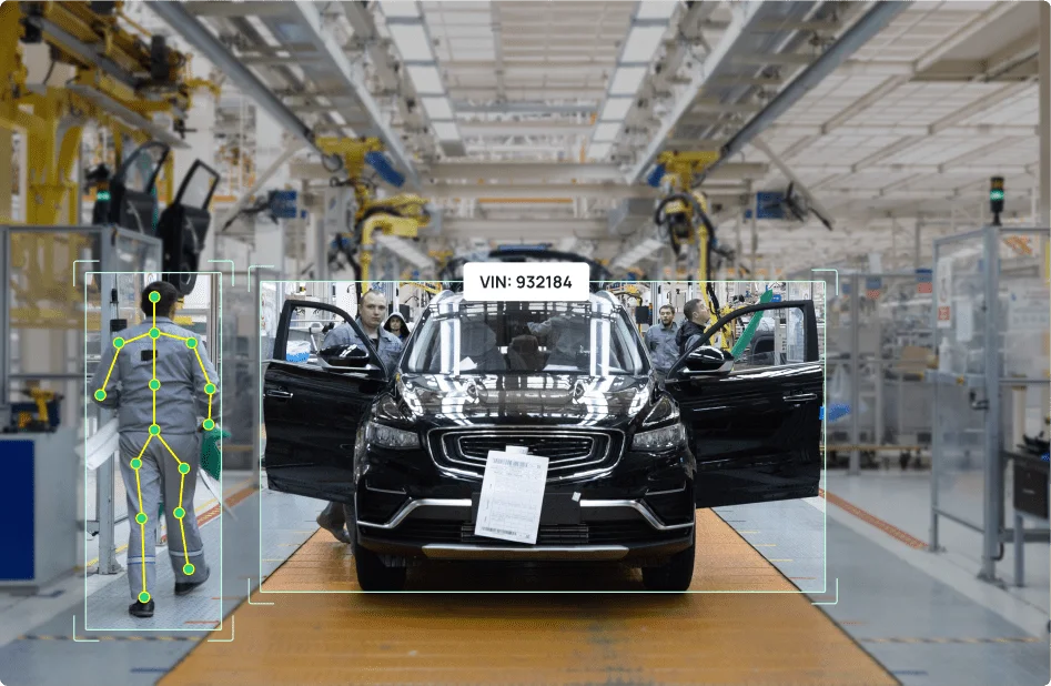 Automotive assembly line with AI-powered monitoring overlays