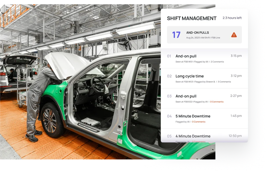 Shift management dashboard showing integrated plant floor data