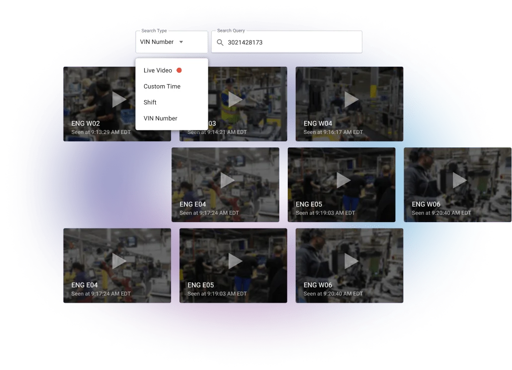Product lifecycle traceability dashboard with video footage search