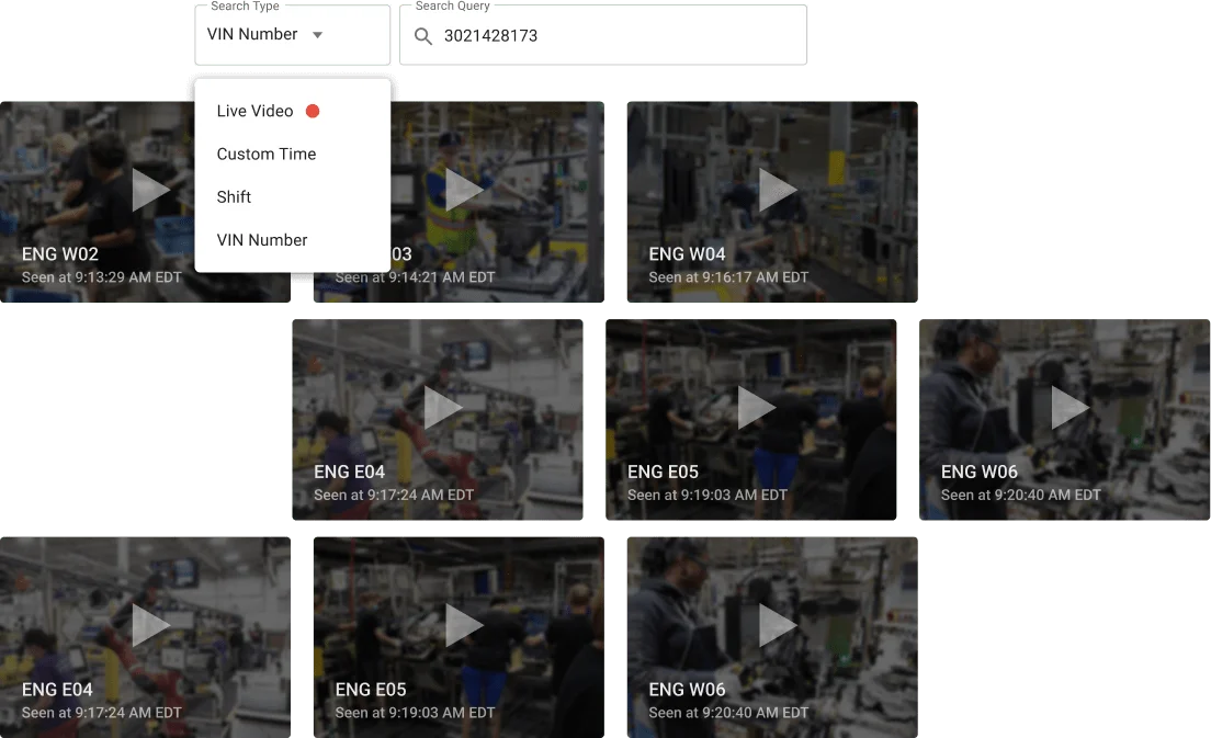 Video search results showing root-cause analysis timeline